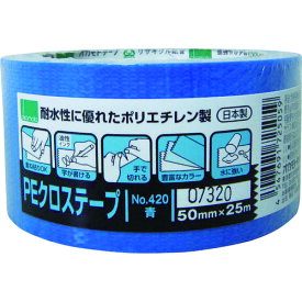 オカモト NO420 PEクロステープ包装用 青 50ミリ (1巻) 品番：420B