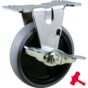 ハンマーキャスター Eシリーズ固定式エラストマー車輪(PPホイール)100mm ストッパー付 (1個) 品番:415ER-L100