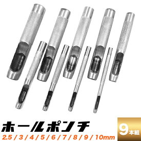 【ポイント10倍】穴あけポンチ 9本セット/はと目ポンチ、丸穴ポンチ/クラフト　小物雑貨　シートガスケット/ホールポンチ、皮ポンチ、革ポンチ、穴あけポンチ　穴あけ工具　DIY　手動工具/【送料無料】代引不可/