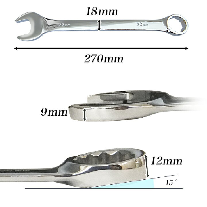 楽天市場】コンビレンチ 22mm オープンエンド メガネ コンビネーション 