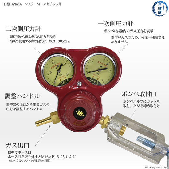楽天市場】日酸TANAKA アセチレン 用 圧力調整器 マスター6 （A） 832D