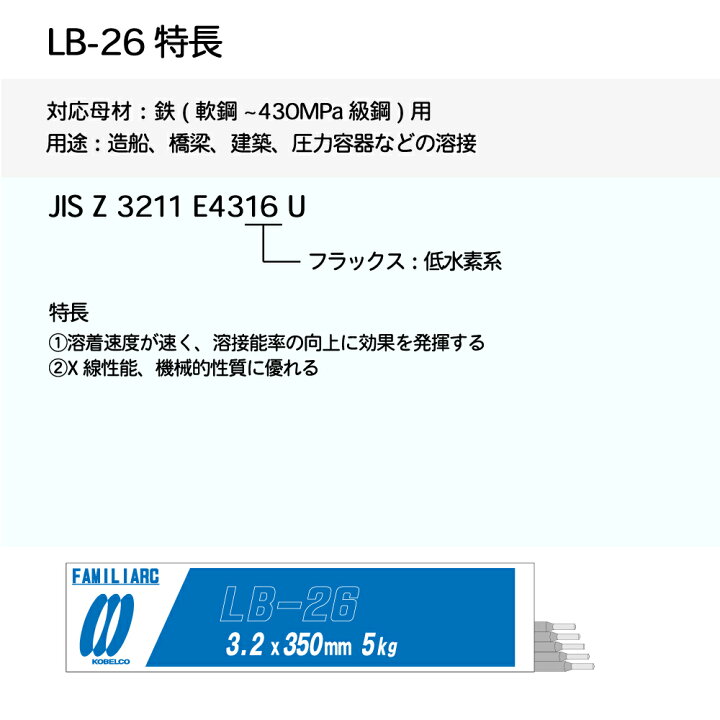 楽天市場】神戸製鋼 ( KOBELCO ) アーク溶接棒 LB-26 ( LB26 ) φ 5.0mm 