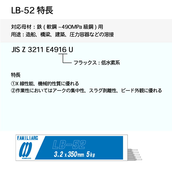 楽天市場】神戸製鋼 ( KOBELCO ) アーク溶接棒 LB-52 ( LB52 ) φ 3.2mm 