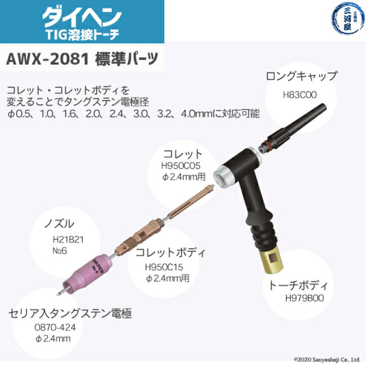 楽天市場】ダイヘン ( DAIHEN ) TIG 溶接 トーチ 200A空冷 AWX-2081 8m 