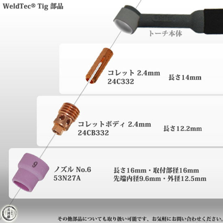 楽天市場】WELDTEC ( ウェルドテック ) ノズル 53N27A TIG溶接 トーチ 