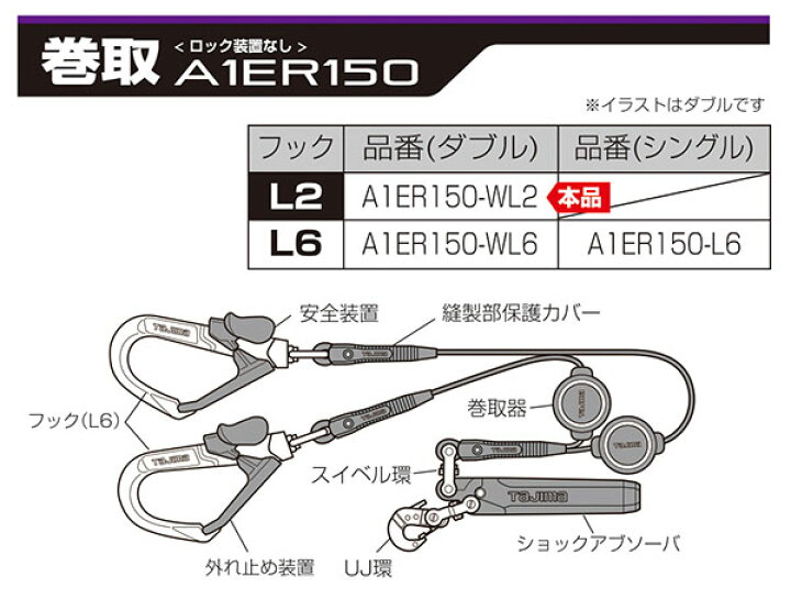 楽天市場】☆TAJIMA/タジマ A1ER150-WL2 ハーネス用ランヤード ER150  