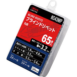 ☆ロブテックス NS43MP エビ ブラインドリベット(丸頭) エコパック入り スティールボディ/スティールマンドレル 4−3 (65本入)