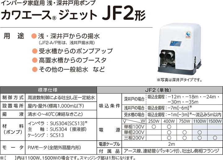 楽天市場】【代引き不可】☆川本ポンプ JF2-250S 浅・深井戸用カワ 