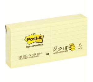 ☆3M/スリーエム R335 ポスト・イット ポップアップノート 詰替用 罫線入り(普通紙) イエロー 76X76mm 100枚×6パッド  コード(8291074)