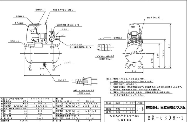 楽天市場】【予約注文】【法人向け】☆日立産機 0.2LE-8SB スーパー 
