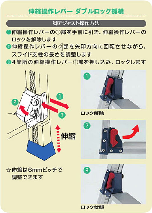 法人向け 代引き不可 ピカ PiCa SCL-180LA 四脚アジャスト式はしご兼用脚立 ロングスライドタイプ かるノビ SCL型 天板の高さ 1 53 1 97 時間指定不可 工具ショップ