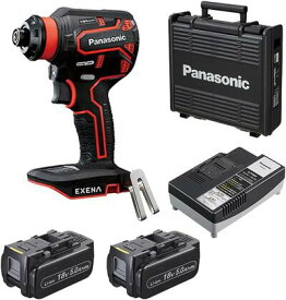 [パナソニック] 電動ドリルドライバー セット(電池パック×2個、急速充電器、プラスチックケース) 14.4V/18V対応 充電式 ATTACH8対応 ＋BRAIN 正逆転自動切替 コンパクト 穴あけ ネジ締め 電動ドリル EZ1DD2J18D-R レッド