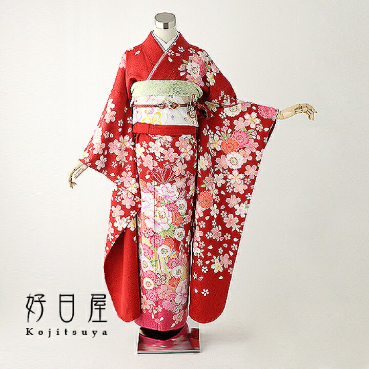楽天市場 レンタル 振袖 フルセット 正絹 適応身長157 172cm 赤 Re 022 着物ネットレンタル好日屋