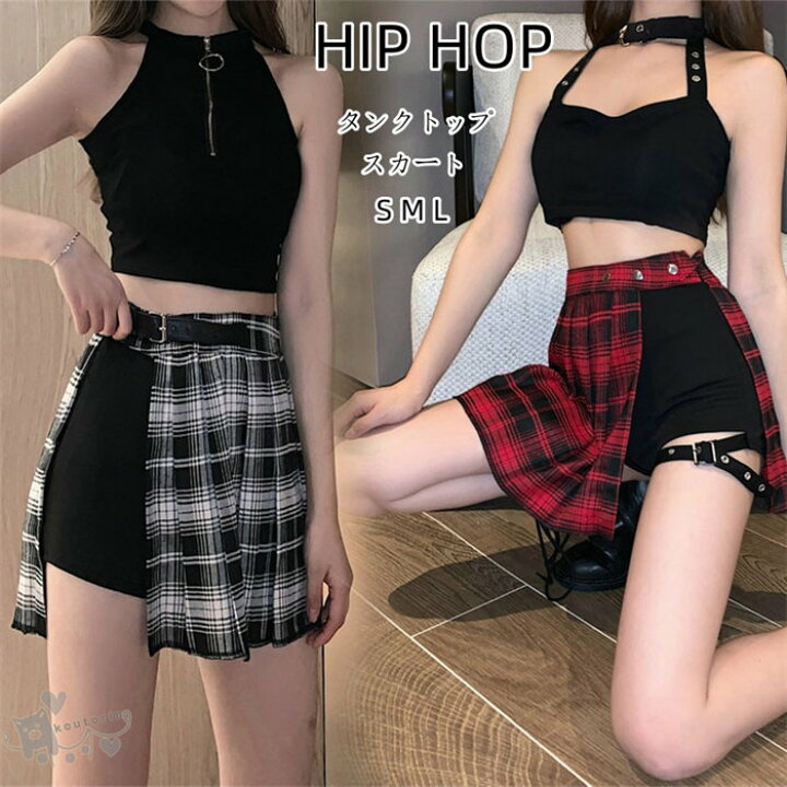 楽天市場】タンクトップ キュロットスカート 白 黒 赤チェック 