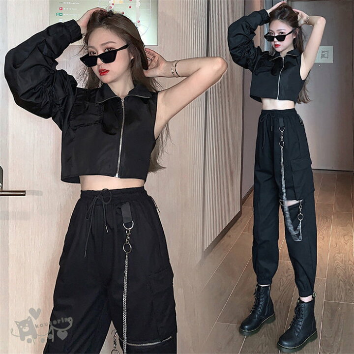 楽天市場】カーゴパンツ ダンス衣装 レディース 無地 黒 ブラック 