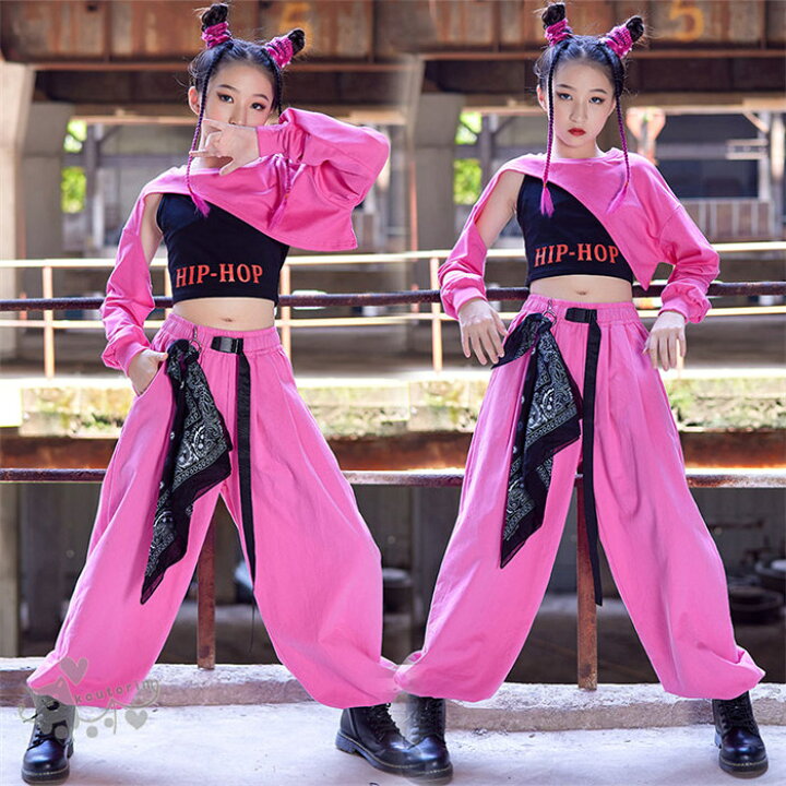 楽天市場】ダンス衣装 ヒップホッ 黒ベスト ピンク 無地 長袖 トップス 