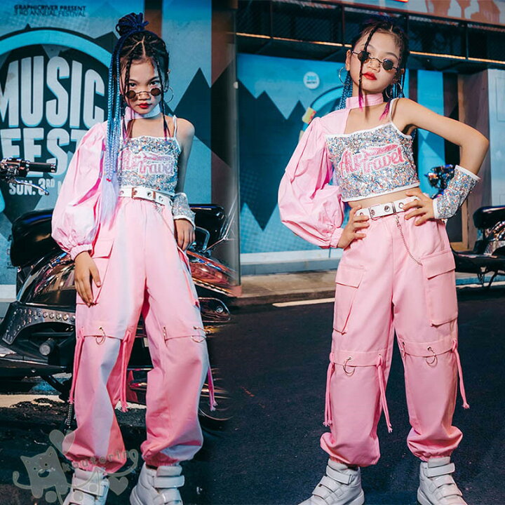 楽天市場】キッズ ダンス衣装 セットアップ ピンク キラキラ トップス  