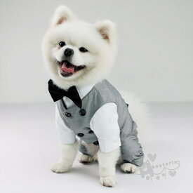 犬服 ペット服 ペット スーツセット ドッグタキシード ベスト シャツ 2点セット グレー 結婚式 フォーマル リングドッグ 記念日 お祝い XS~2XL 犬用 コスプレ お散歩 お出かけ服 結婚式 記念写真