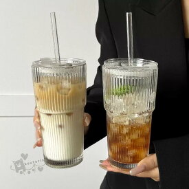 透明なガラスカップミルクコーヒーカップ 耐熱ガラス マグカップ 透明 ストロー付き 水筒 コーヒーカップ グラスコップ ティーカップ タンブラー おしゃれ 高い密封性 漏れ防止 直飲み