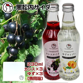 黒松内サイダー　カシスサイダー＆ゆずサイダー　230ml×各3本　専用ボックス　産地直送　くろまつない　黒松内銘水　名水　天然水　フルーツサイダー　炭酸　ジュース　ご当地