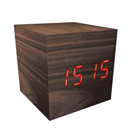 ウッディーデジタル時計 ブラウン音に反応して画面を表示 目覚まし時計 置時計温度計機能つき　WZH-056
