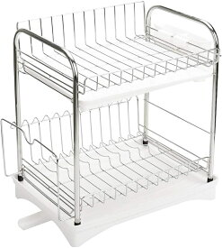 【クーポンで3639円！P10倍！】 水切りラック 2段 食器 水切りかご 2段式 Dish Rack ディッシュラック ステンレス製 錆びない キッチン収納 乾燥 食器水切り バスケット 可動式 ノズル付き シンクカトラリーポケット付き 大皿立て 鍋蓋スタンド まな板立て 台所用品 調理台