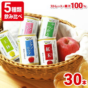 5種飲み比べ 長野県産 りんごジュース ストレート 御歳暮 お歳暮 ギフト 100% メッセージカード ジュース 長野興農 信州りんごジュースバラエティーセット 160g 6缶×5種類シナノスイート 王