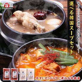 選べる韓国スープ4個セット(牛すじスンドゥブ&煮込み参鶏湯) スジ 肉 鶏 手羽元 ピリ辛 送料無料