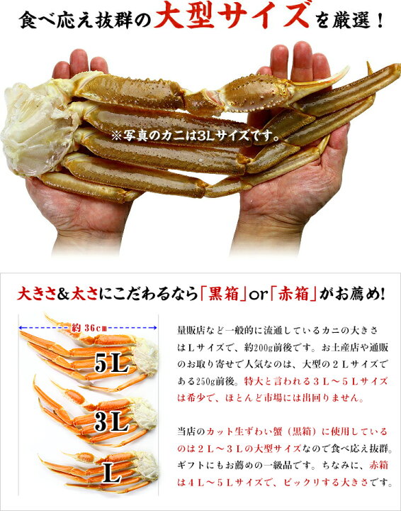 楽天市場】希少な特大3Lサイズ厳選！【お刺身OK】カット生ずわい蟹（黒  