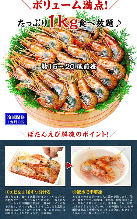 楽天市場 希少な特大サイズ限定 子持ちぼたんえび1kg 約15 尾前後 牡丹海老 ぼたんえび 牡丹えび ボタンエビ 刺身 越前かに職人甲羅組 Denshoku