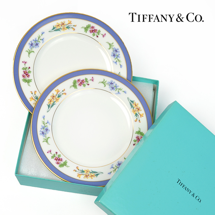 Tiffany&Co. ティファニー フローラル 2点 セット プレート ブルー 花 デザート 皿 マルチプレート Floral 【中古】  b-2104 | kousei 楽天市場店