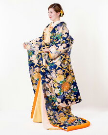 色打掛 レンタル 打掛 和装 婚礼和装 婚礼 ウェディング フォトウェディング 神社婚 前撮り iro057 ネイビー 紺 ゴールド 金 掛け替え 【紺地天格翔】