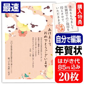 年賀はがき 年賀状 印刷 20枚 自由編集 お年玉付 年賀状じまいシール付 簡単 ■選べる枚数■差出人自由 かわいい 2027年 ひつじ 羊 未年