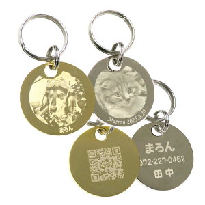 写真迷子札 犬 迷子 防止 猫 丸型 名前 連絡先 刻印します ドッグタグ ペットタグ ネームタグ キラキラ輝く