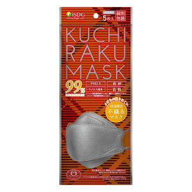 【在庫処分特価・在庫限り】KUCHIRAKU MASK(グレー) 5枚入（個別包装・使い捨てマスク）男女共用サイズ：横約21cm×縦約8cm(クチラクマスク)【医食同源】