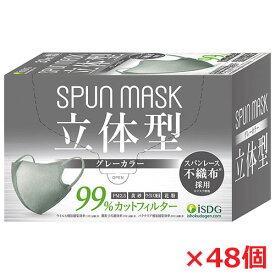 【1ケース】★送料無料★ 立体型スパンレース不織布カラーマスク（グレー）30枚入り（個別包装）×48個