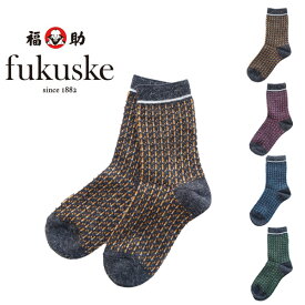 fukuske 日本製 ウール混 毛混 クルー丈ソックス 22-24cm 靴下 福助 42-3263-814