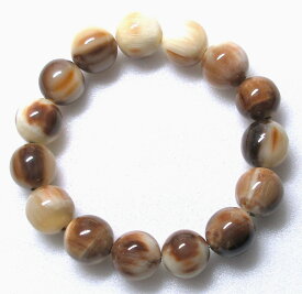 開運グッツ、金運パワーアップブレスレット。茶（天然色）・男女兼用・玉の直径15m/m・15個。日本製。ゆうパケット便。
