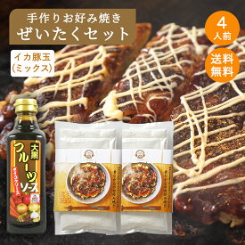 ぜいたく4人前セット 小山お好み焼き店監修 お好み焼きセット 好み焼き粉 80g×4 肉入り イカ入り 鰹節 天かす 紅生姜 送料無料 国産 家庭用 大阪【クール便配送】