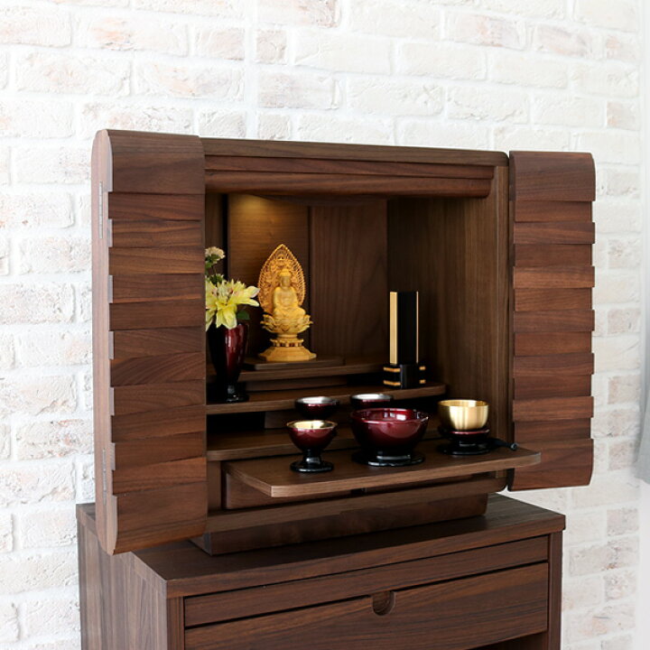 楽天市場 小型仏壇 17号 ミニ仏壇 ウォールナット 無垢 おしゃれ 上置き 仏壇 小さい ミニ 小型 Ledライト ライト付き 小さな コンパクト モダン リビング マンション 天然木 木製 ブラウン インテリア 洋室 和室 ミニサイズ お仏壇 おすすめ ミニ仏壇 仏具 こより