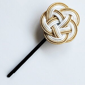 ヘアピン 水引飾り ベージュ白 髪飾り 水引アクセサリー