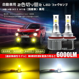 フォグランプ H8 LED 2色切替 H9 H11 H16(国産車)兼用 led フォグライト DC12V車 20W 6000LM 超高輝度 CSP社チップ イエロー ホワイト 車用 ledバルブ ledフォグライト 2個セット 1年保証