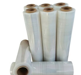 ストレッチフィルム 50cm×300m 厚み15μ 　保管・パレット梱包用ストレッチフィルム 業務・産業用　1ケース 8巻　ホルダー付き