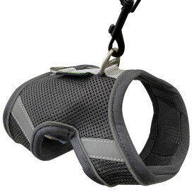 犬猫兼用 ハーネスリード 犬 猫 小型犬 中型犬 大型犬 ハーネス リードセット ダブルロック 反射板 抜けない 抜けにくい 胴輪 キャット ドッグ 犬具 シンプル グレー お出かけ お散歩 ペット用品 犬用品 猫用品 y4