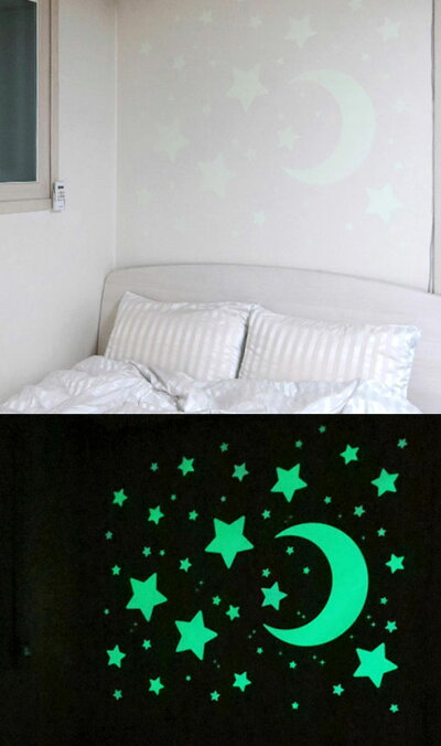 楽天市場 ウォールステッカー 月 星 蓄光 三日月 ビッグサイズ 大きいサイズ 星空 天空 ムーンライト スターライト きれい 子供部屋 リビング インテリア シール のり付き おしゃれ 壁紙シール ウォールステッカー リメイクシート ケイ ララ 楽天市場店