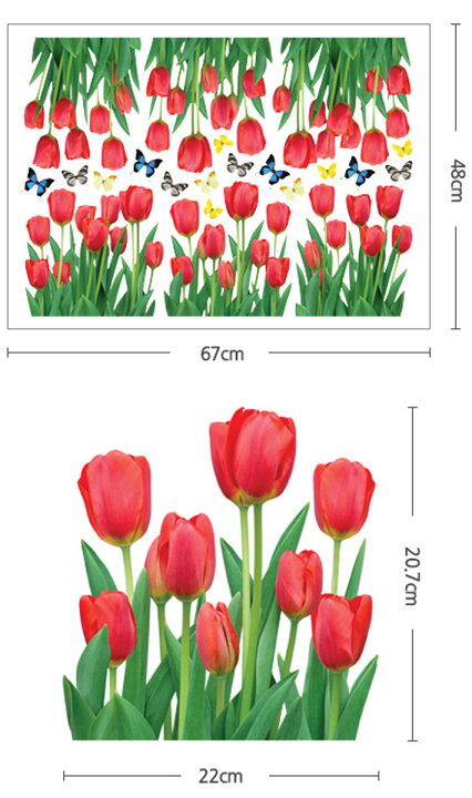 楽天市場 ウォールステッカー かわいい 北欧 両面印刷 チューリップ 花 蝶 赤色 ちょうちょ 窓 ガラス 玄関 ベランダ 子供部屋 リビング インテリア シール のり付き おしゃれ 壁紙シール ウォールステッカー かわいい 北欧 リメイクシート ケイ ララ 楽天市場店