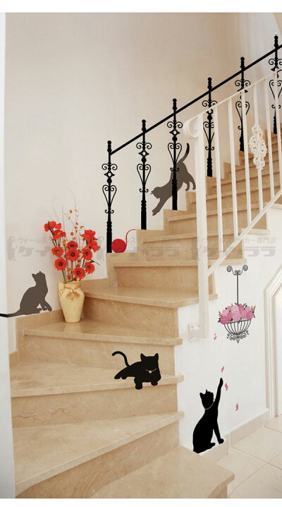 楽天市場 ウォールステッカー 猫 階段で遊んでる猫 ウォールステッカー 子供 ウォールステッカー 北欧 ウォールステッカー 動物 ウォールステッカー 猫 ウォールステッカー 壁紙 ウォールステッカー トイレ 壁紙シール リメイクシート ケイ ララ 楽天市場店