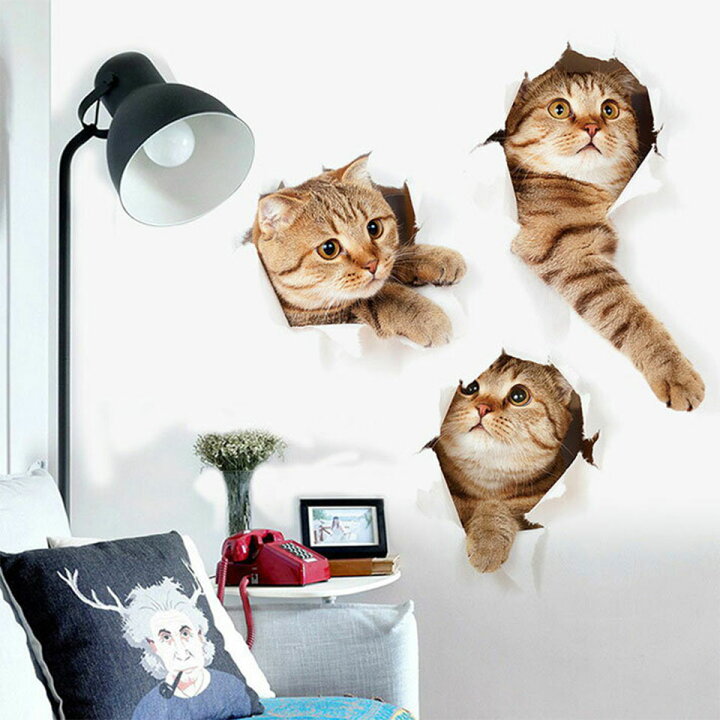 楽天市場 トリックアート ウォールステッカー ネコ 猫 茶色のねこ 穴から飛び出る 北欧 大人かわいい モダン かわいい Wall Sticker トイレ リビング 貼ってはがせる デコレーションシール 壁紙シール インテリアシール ポスター 宅c ケイ ララ 楽天市場店