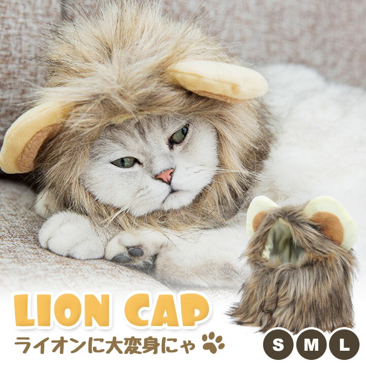 楽天市場 メール便送料無料 ライオン 猫 被り物 ねこ かぶりもの かわいい たてがみ ネコ 帽子 コスプレ グッズ ペット 変身 仮装 コスチューム 小型犬 犬 ライオンキャップ 耳付き キュート 猫用 犬用 安い 着せ替え ねこちゃん わんちゃん おもちゃ S M L Y4