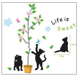 ウォールステッカー 猫 おしゃれ 木 花 北欧 蝶 トリックアート 貼ってはがせる wall sticker ステッカーシール 全11種 ネコ ねこ キャット 黒猫 子猫 かわいい ウォールシール 壁シール リメイクシート ベランダ 宅C